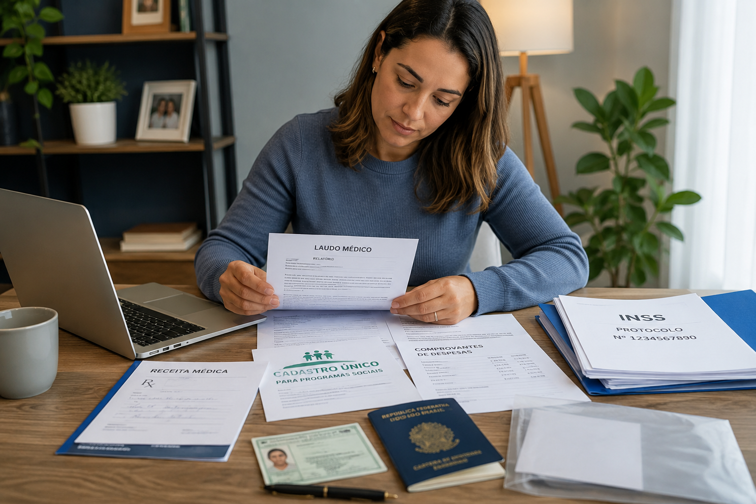 Responsável organizando documentos para pedido de BPC LOAS